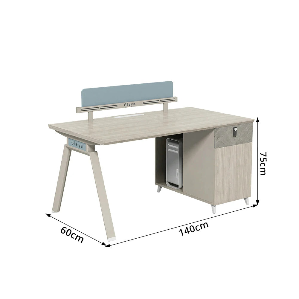LIVARA 120/140cm Single Office Desk with Dual-Sided Power Outlets, E0 Desktop, Privacy Screen & Password Lock Storage - Oak & White
