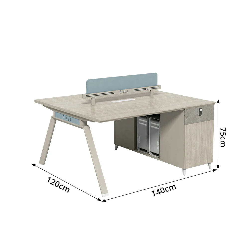 LIVARA 120/140cm 2-Person Office Workstation with Dual-Sided Power Outlets, E0 Desktop, Privacy Screen & Password Lock Storage - Oak & White