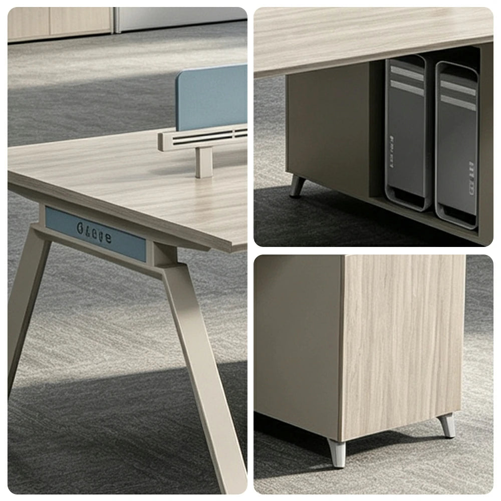 LIVARA 120/140cm 2-Person Office Workstation with Dual-Sided Power Outlets, E0 Desktop, Privacy Screen & Password Lock Storage - Oak & White