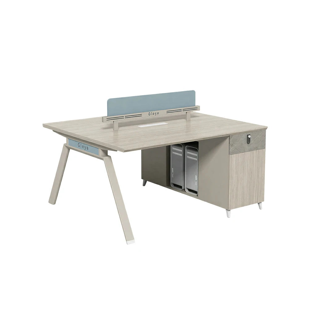 LIVARA 120/140cm 2-Person Office Workstation with Dual-Sided Power Outlets, E0 Desktop, Privacy Screen & Password Lock Storage - Oak & White
