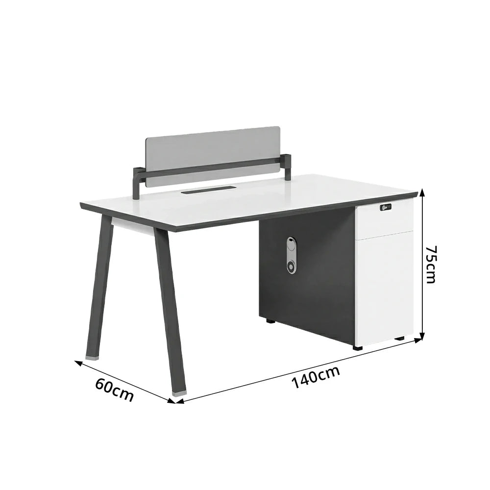 LIVARA 120/140cm Single Office Desk with E0 Desktop, Acoustic Privacy Screen, Dual-Sided Power & Password Lock Storage - White