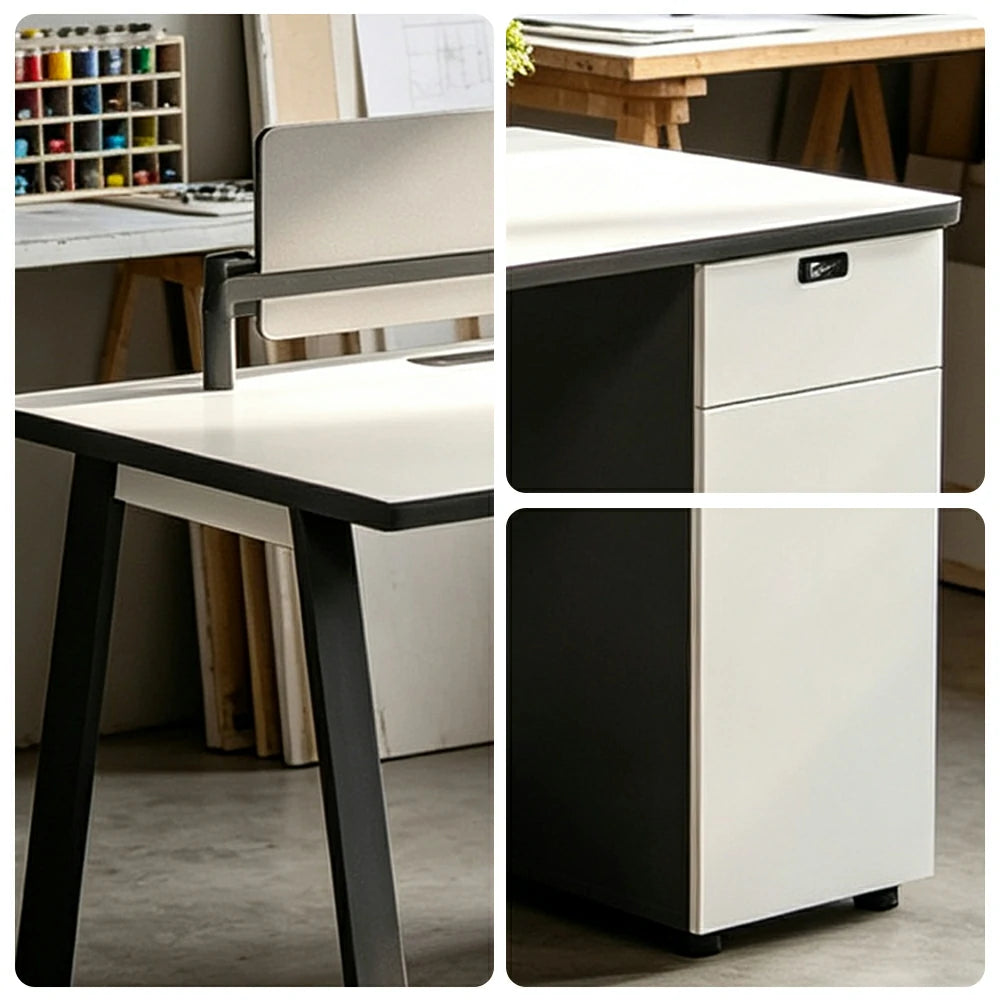 LIVARA 120/140cm Single Office Desk with E0 Desktop, Acoustic Privacy Screen, Dual-Sided Power & Password Lock Storage - White