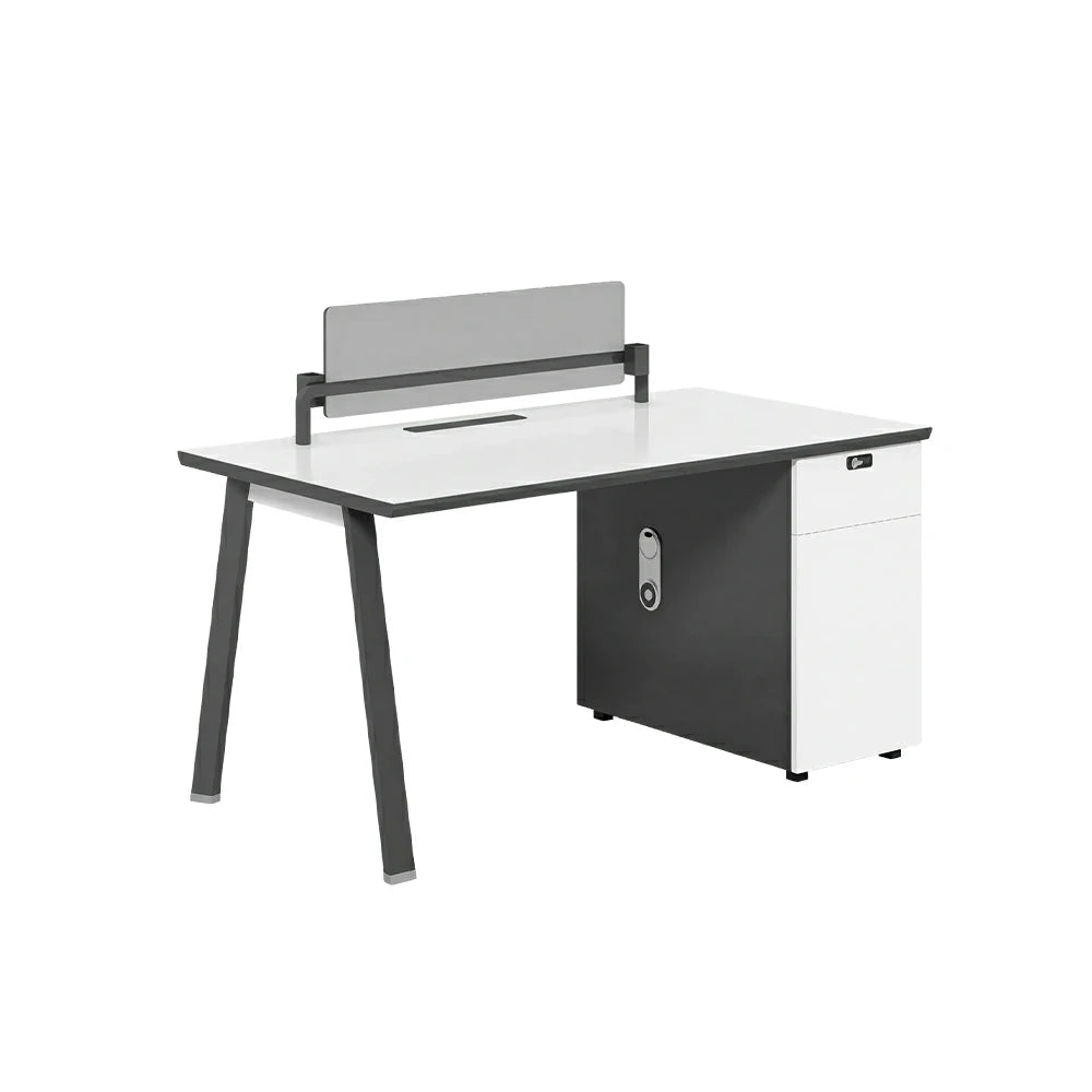 LIVARA 120/140cm Single Office Desk with E0 Desktop, Acoustic Privacy Screen, Dual-Sided Power & Password Lock Storage - White