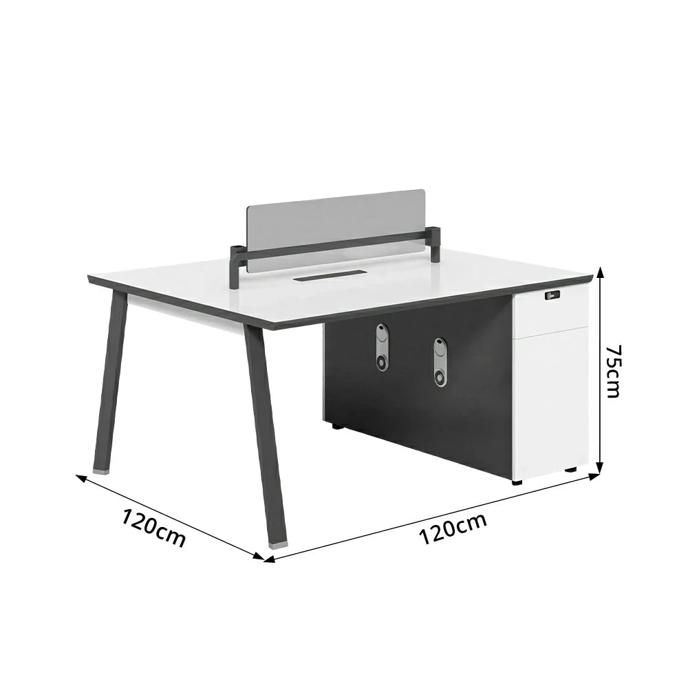 LIVARA 120/140cm 2-Person Office Workstation with E0 Desktop, Acoustic Privacy Screen, Dual-Sided Power & Password Lock Storage - White
