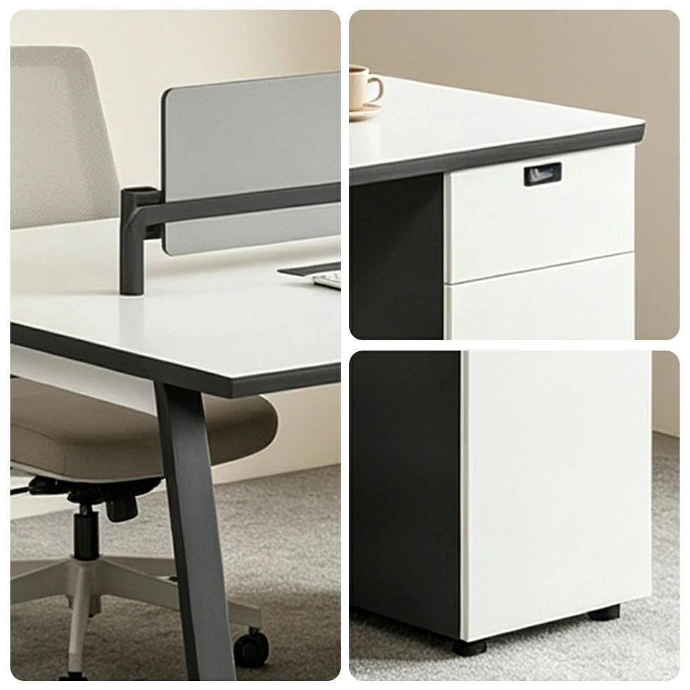 LIVARA 120/140cm 2-Person Office Workstation with E0 Desktop, Acoustic Privacy Screen, Dual-Sided Power & Password Lock Storage - White