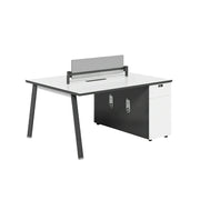 LIVARA 120/140cm 2-Person Office Workstation with E0 Desktop, Acoustic Privacy Screen, Dual-Sided Power & Password Lock Storage - White