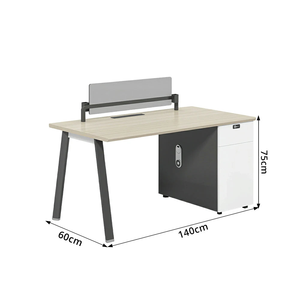 LIVARA 120/140cm Single Office Desk with E0 Desktop, Acoustic Privacy Screen, Dual-Sided Power & Password Lock Storage - Natural Wood