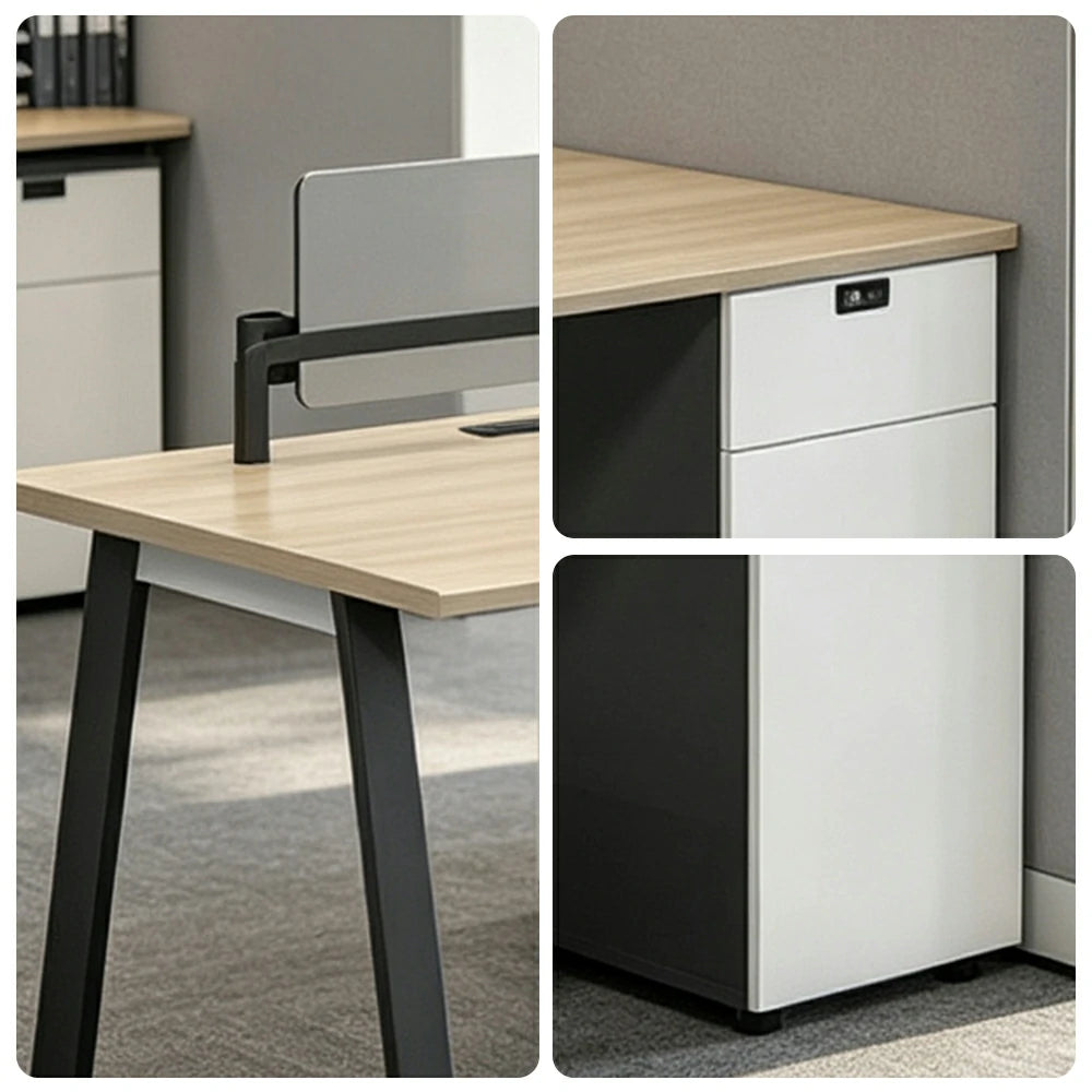 LIVARA 120/140cm Single Office Desk with E0 Desktop, Acoustic Privacy Screen, Dual-Sided Power & Password Lock Storage - Natural Wood