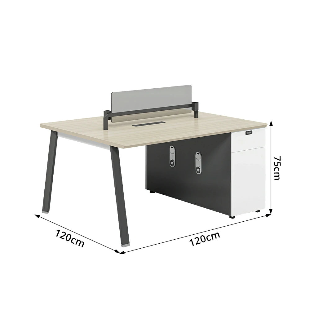 LIVARA 120/140cm 2-Person Office Workstation with E0 Desktop, Acoustic Privacy Screen, Dual-Sided Power & Password Lock Storage - Natural Wood