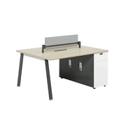 LIVARA 120/140cm 2-Person Office Workstation with E0 Desktop, Acoustic Privacy Screen, Dual-Sided Power & Password Lock Storage - Natural Wood