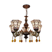 LIVARA 5-Light Stained Glass Chandelier Vintage Pendant Light Adjustable Chain 60x80cm Copper Mesh Design for Dining Living Room