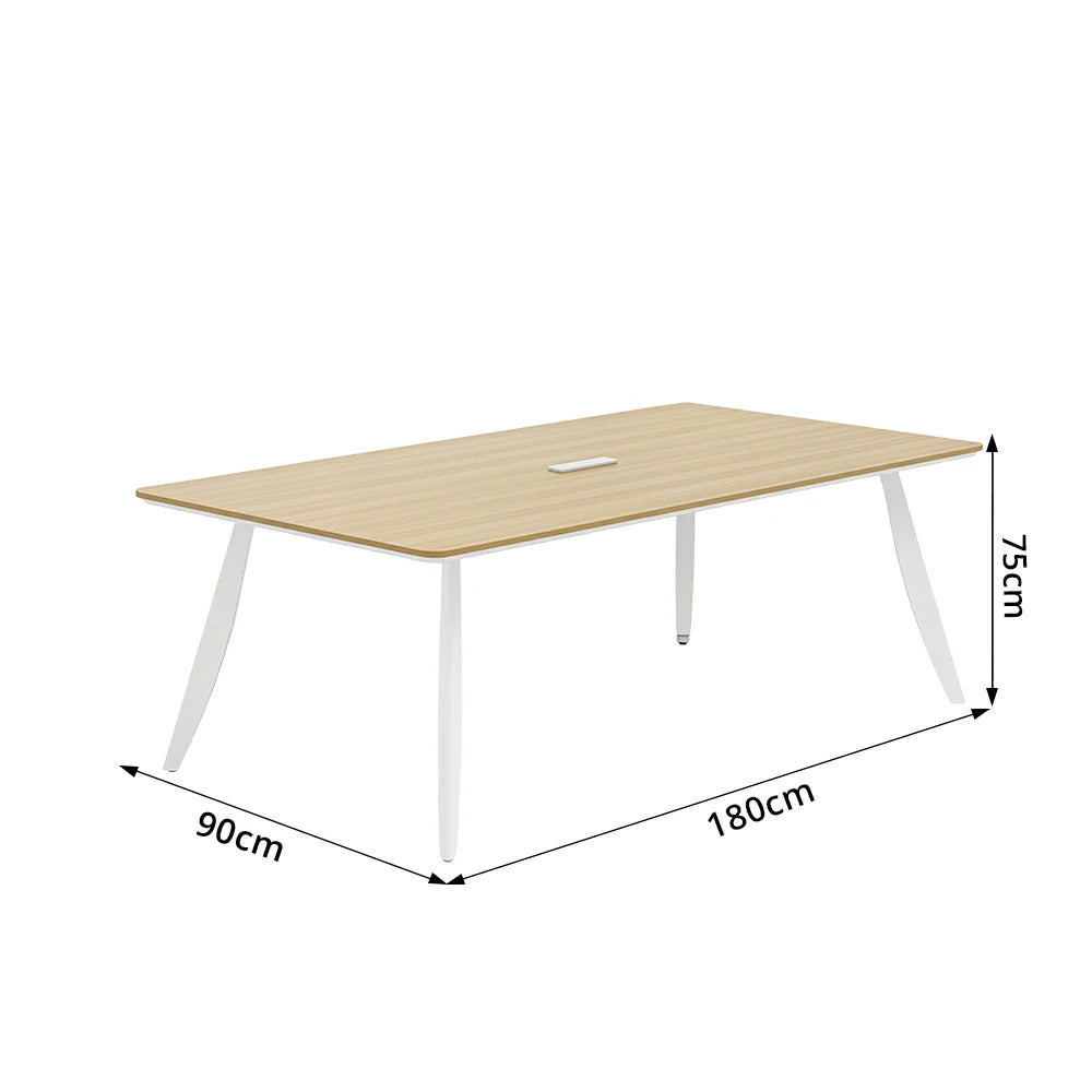 LIVARA 180/200cm Conference Table with ENF-Grade Eco Board, Integrated Power Socket, Angled Edges & Carbon Steel Legs - Natural Wood & White