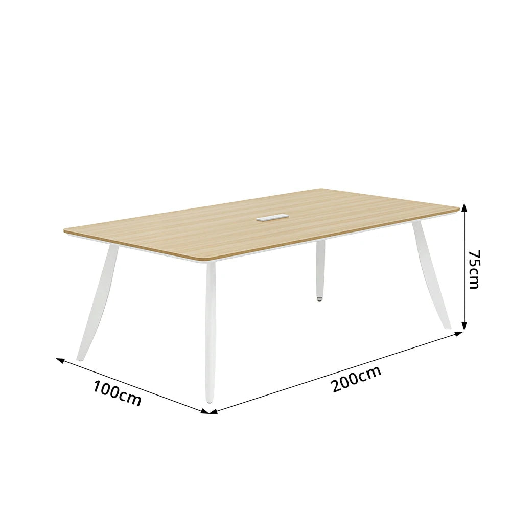 LIVARA 180/200cm Conference Table with ENF-Grade Eco Board, Integrated Power Socket, Angled Edges & Carbon Steel Legs - Natural Wood & White