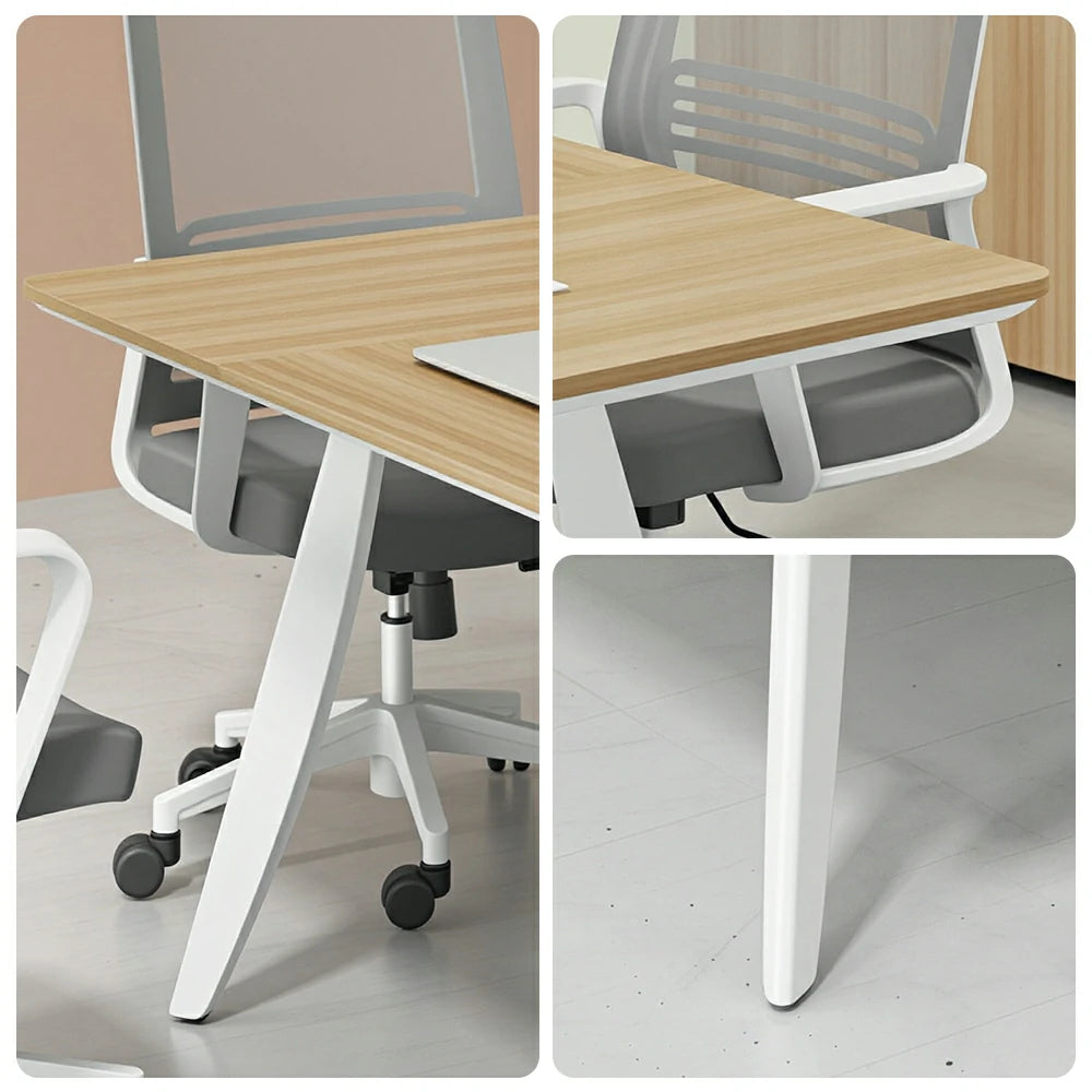 LIVARA 180/200cm Conference Table with ENF-Grade Eco Board, Integrated Power Socket, Angled Edges & Carbon Steel Legs - Natural Wood & White