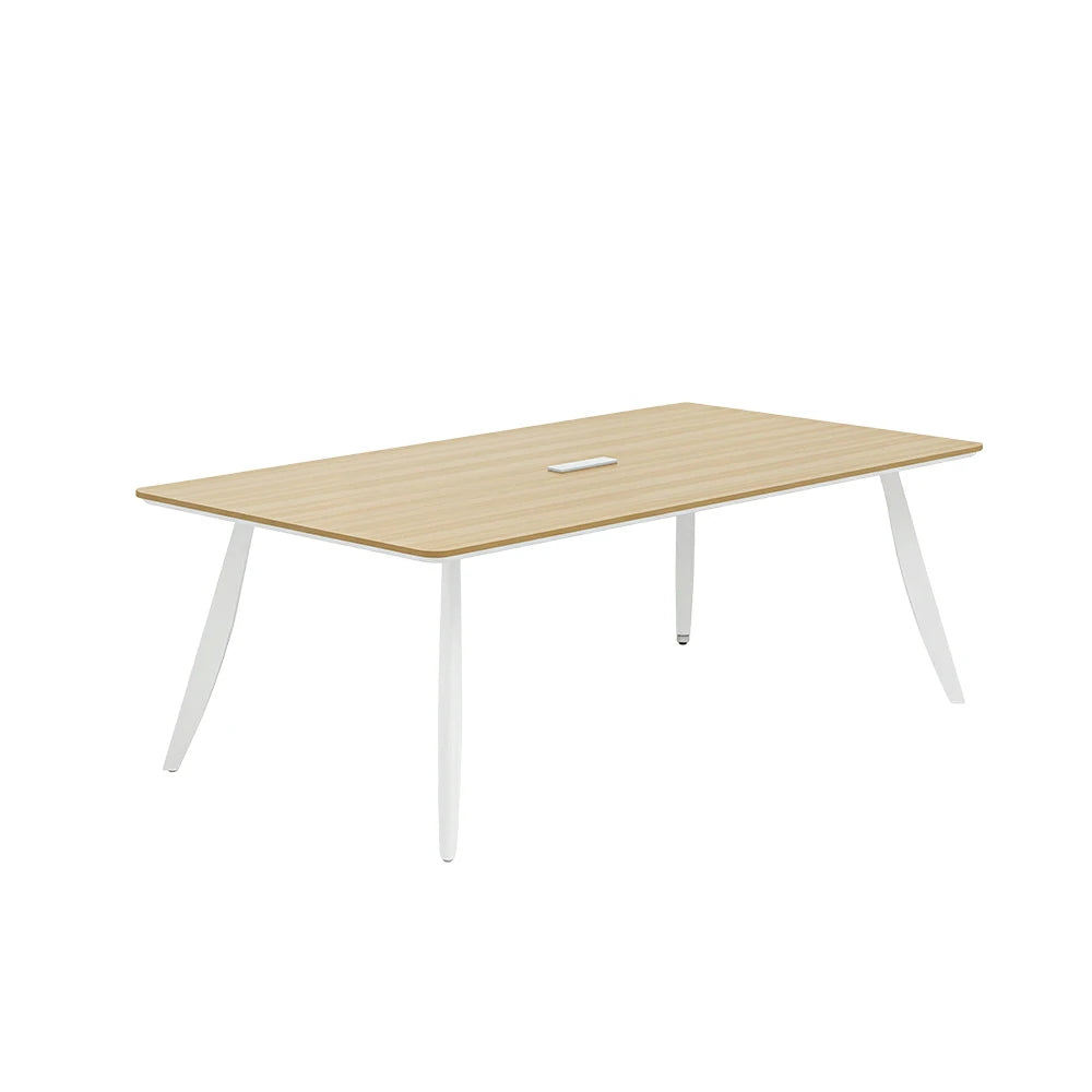 LIVARA 180/200cm Conference Table with ENF-Grade Eco Board, Integrated Power Socket, Angled Edges & Carbon Steel Legs - Natural Wood & White