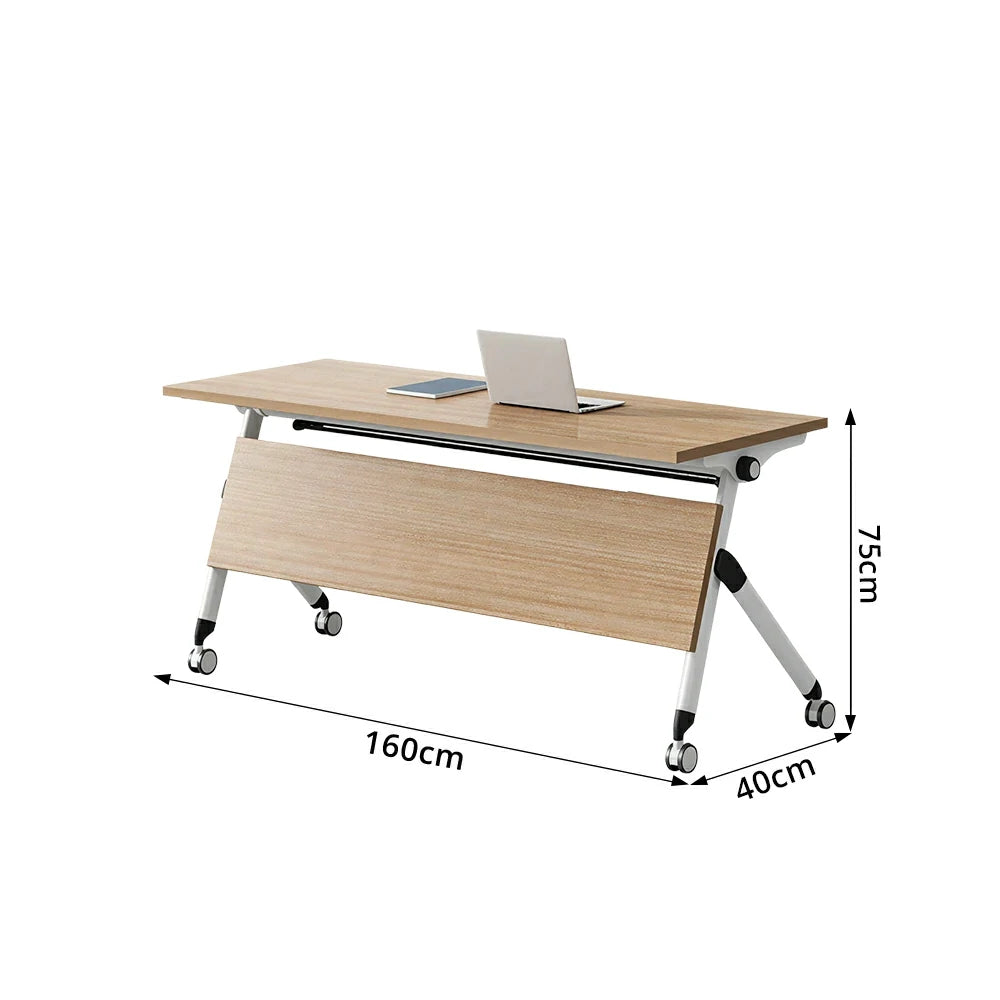 LIVARA 120/140/160cm Folding Training Table with 25mm E1 Desktop, Flip-Top Mechanism, Storage Rack & Lockable Casters - Oak & White