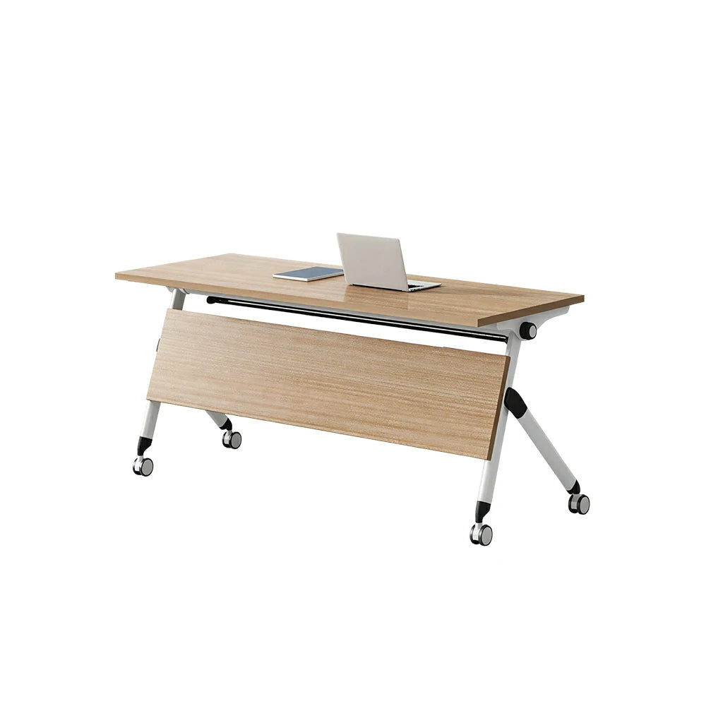LIVARA 120/140/160cm Folding Training Table with 25mm E1 Desktop, Flip-Top Mechanism, Storage Rack & Lockable Casters - Oak & White