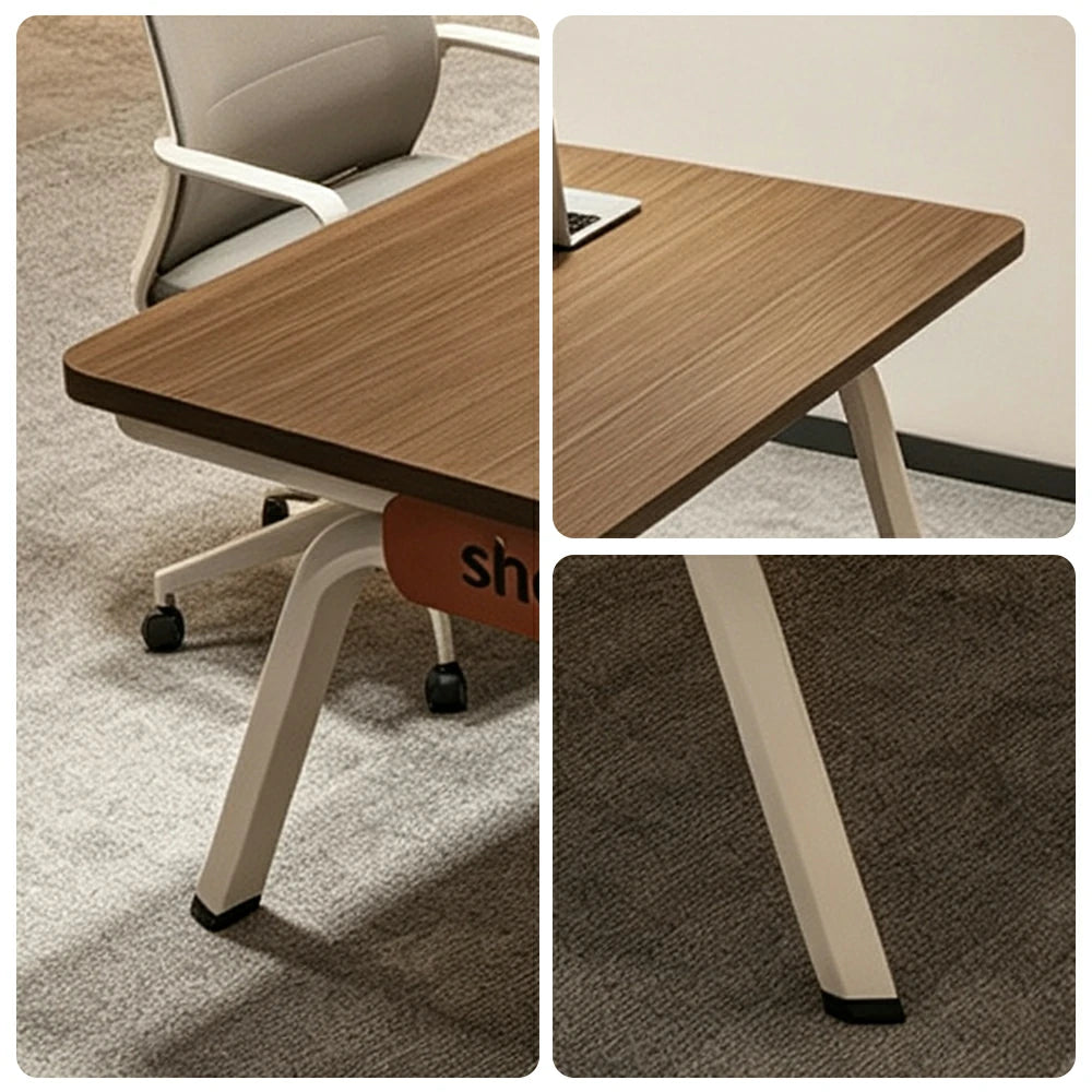 LIVARA 200cm Conference Table with Plug-and-Play Power Socket, E1 Thickened Desktop, Rounded Corners & Carbon Steel Legs - Walnut & White