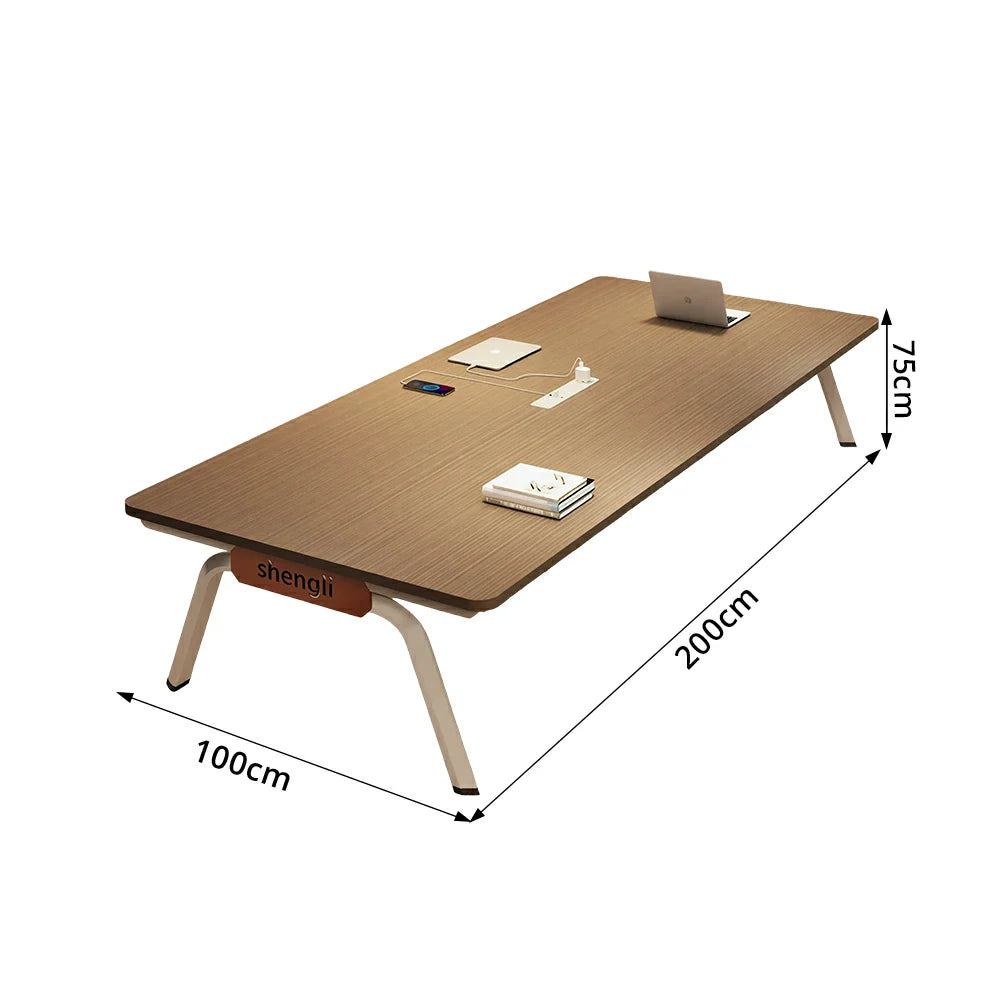 LIVARA 200cm Conference Table with Plug-and-Play Power Socket, E1 Thickened Desktop, Rounded Corners & Carbon Steel Legs - Walnut & White