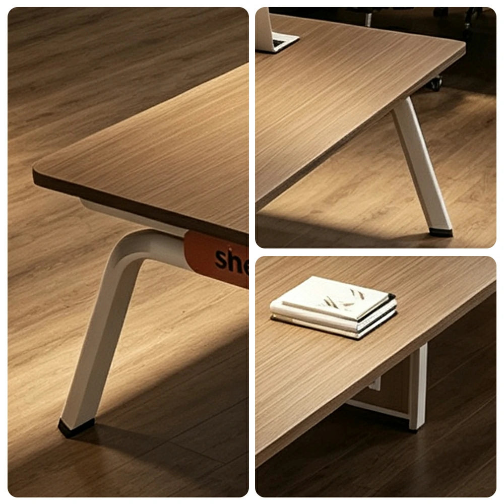 LIVARA 280cm Conference Table with Plug-and-Play Power Socket, E1 Thickened Desktop, Rounded Corners & Carbon Steel Legs - Walnut & White