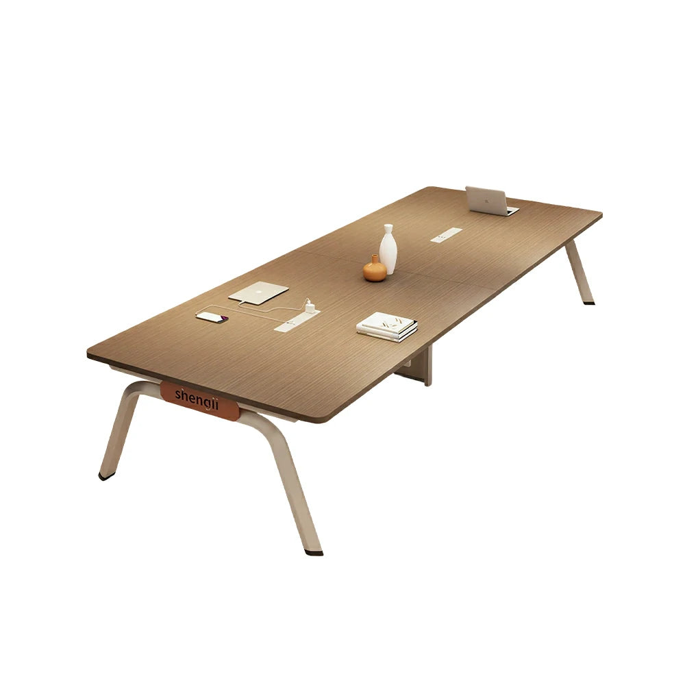 LIVARA 280cm Conference Table with Plug-and-Play Power Socket, E1 Thickened Desktop, Rounded Corners & Carbon Steel Legs - Walnut & White