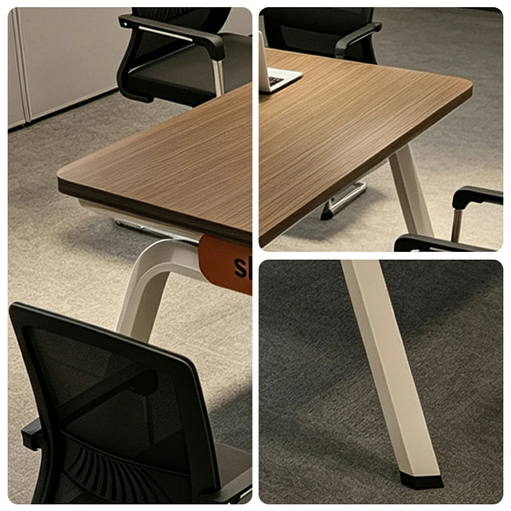 LIVARA 200cm Conference Table & 6 Chair Set with Plug-and-Play Power Socket, E1 Thickened Desktop & Carbon Steel Legs - Walnut & Black