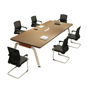 LIVARA 200cm Conference Table & 6 Chair Set with Plug-and-Play Power Socket, E1 Thickened Desktop & Carbon Steel Legs - Walnut & Black