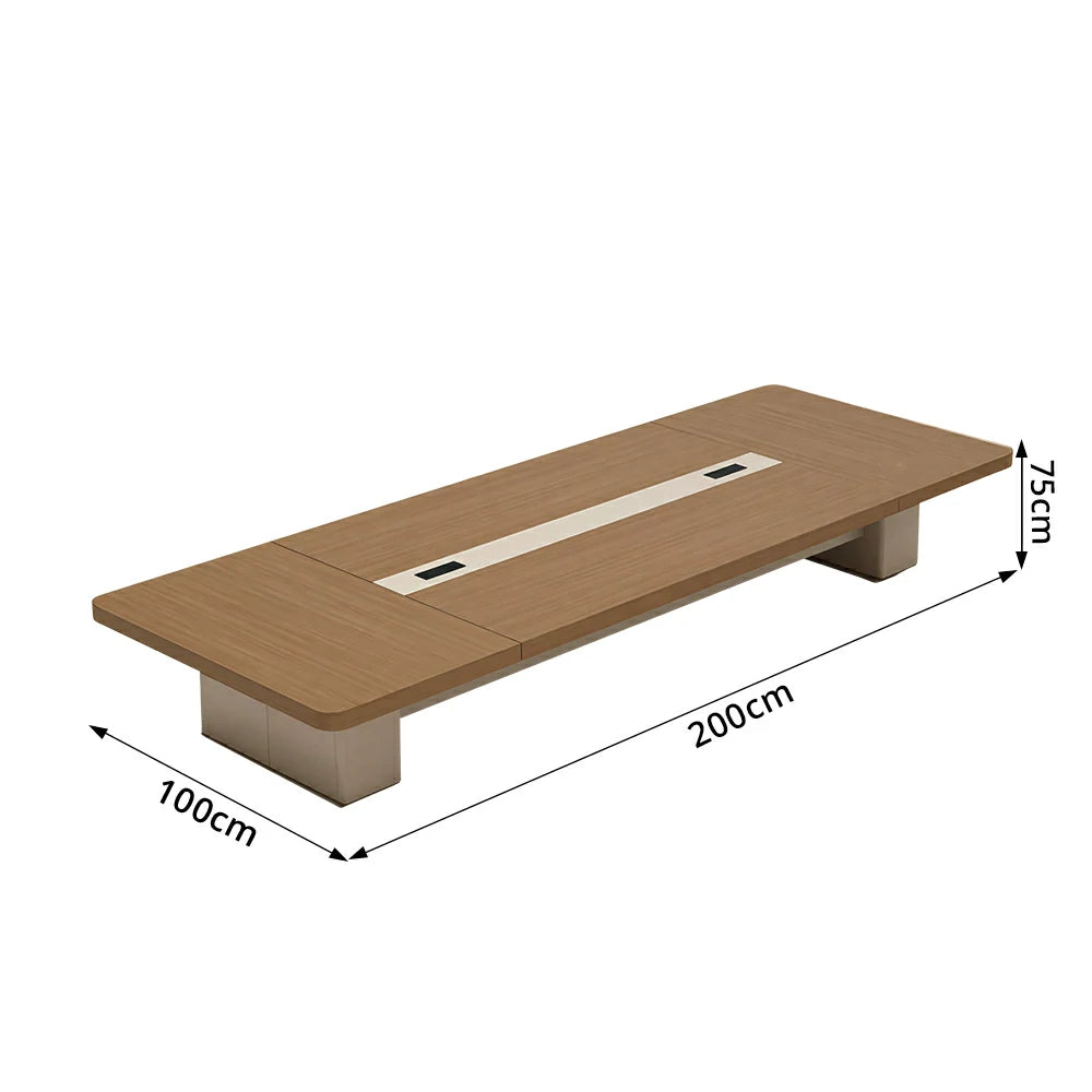 LIVARA 200cm/240cm Conference Table with Integrated Power Socket, E0 Grade Desktop & Carbon Steel Legs - Walnut & Beige
