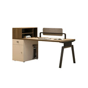 LIVARA 120cm/140cm Single Office Workstation Desk with Power Socket, Storage Cabinet, Privacy Screen & Steel Frame - Walnut & Beige