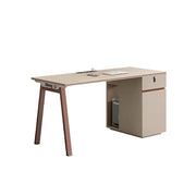 LIVARA 120/140cm Single Office Desk with Power Socket, Storage Cabinet & Hidden Cable Management - Burgundy & Apricot