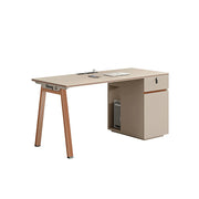 LIVARA 120/140cm Single Person Office Desk, Built-in Power Socket, Lockable Side Cabinet, E1 Eco Board - Apricot & Russet Orange