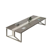 LIVARA 200cm Large Office Conference Table, 1.2mm Steel Frame, Color Block Wood Desktop, Cable Hole Design - Grey Wood Grain
