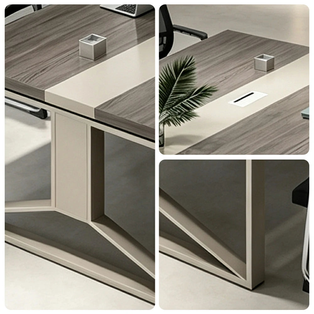 LIVARA 200cm Office Conference Table & 6 Chairs Set with Steel Frame & Cable Management for Meeting Rooms - Grey Wood Grain & Black