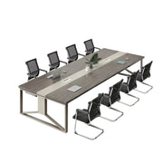 LIVARA 200cm Office Conference Table & 6 Chairs Set with Steel Frame & Cable Management for Meeting Rooms - Grey Wood Grain & Black