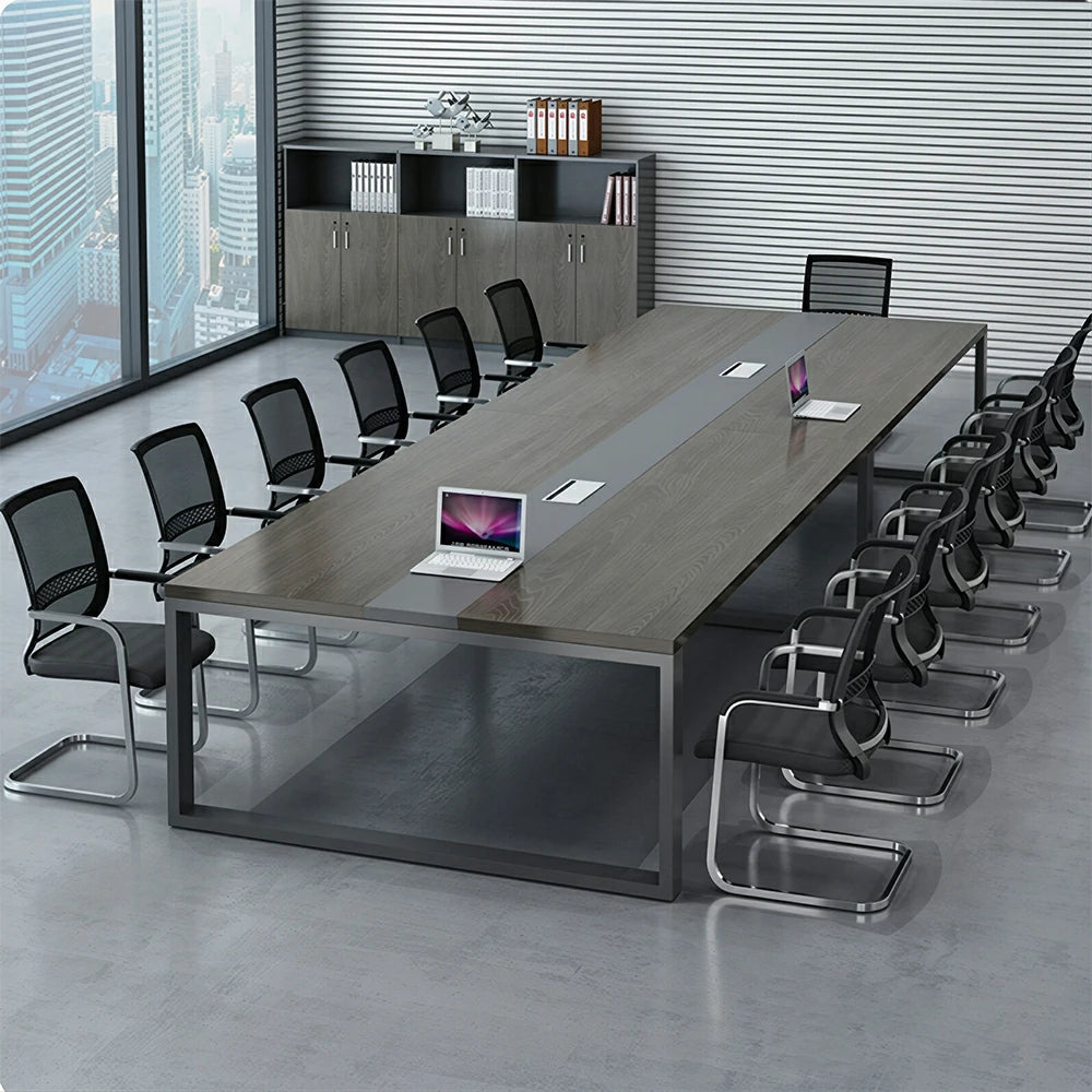LIVARA 200/240cm Office Conference Table with 25mm Desktop, Steel Frame & Cable Management - Grey