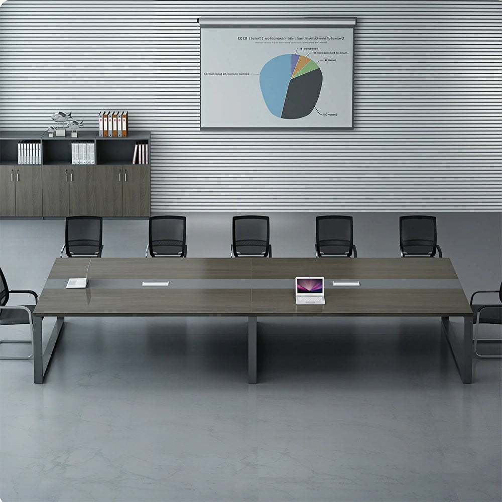 LIVARA 200/240cm Office Conference Table with 25mm Desktop, Steel Frame & Cable Management - Grey