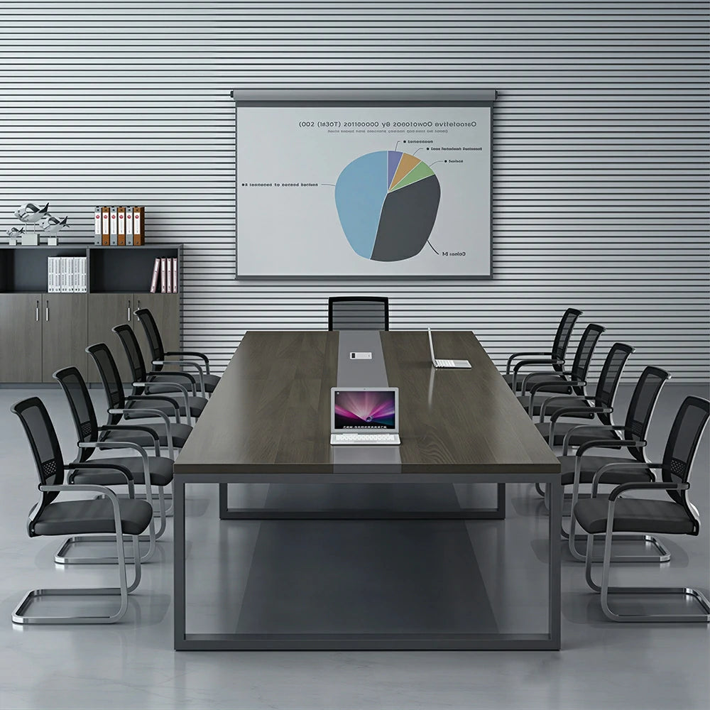 LIVARA 200/240cm Office Conference Table with 25mm Desktop, Steel Frame & Cable Management - Grey