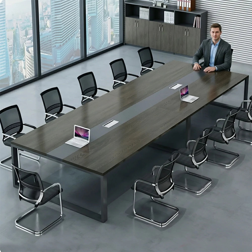 LIVARA 200/240cm Office Conference Table with 25mm Desktop, Steel Frame & Cable Management - Grey