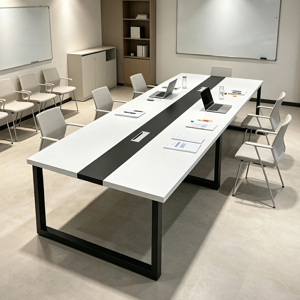 LIVARA 200/240cm Office Conference Table with 25mm Desktop, Steel Frame & Cable Management - White