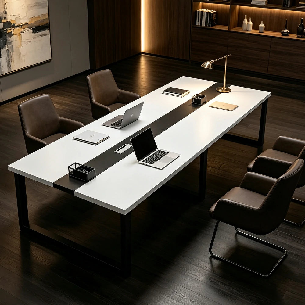 LIVARA 200/240cm Office Conference Table with 25mm Desktop, Steel Frame & Cable Management - White