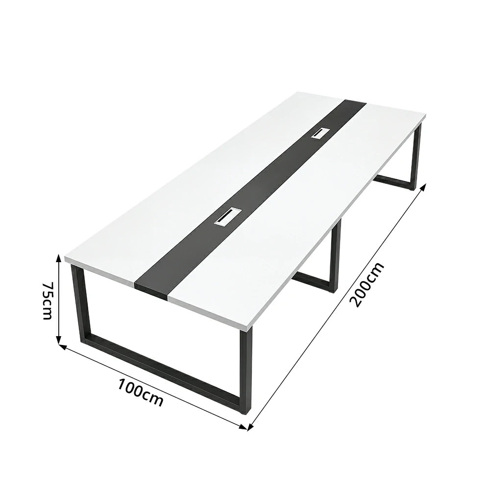 LIVARA 200/240cm Office Conference Table with 25mm Desktop, Steel Frame & Cable Management - White
