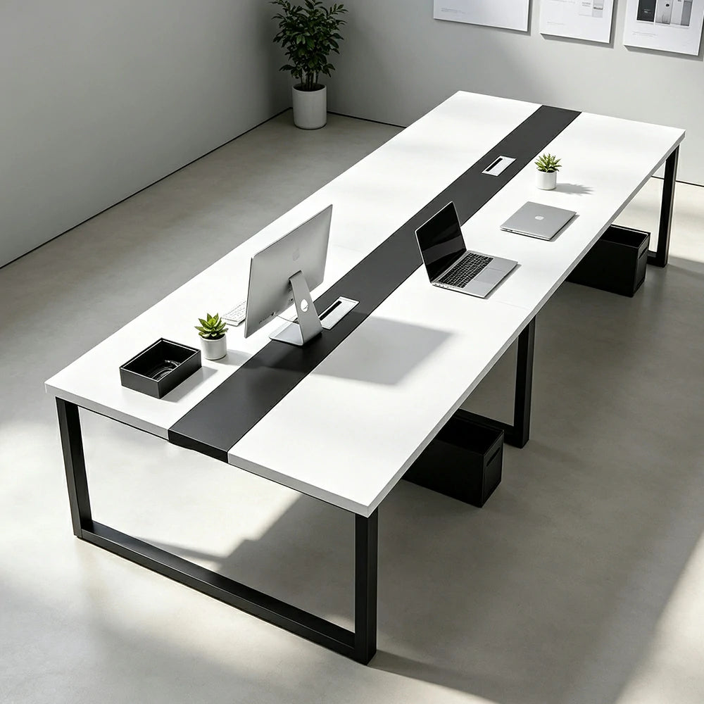 LIVARA 200/240cm Office Conference Table with 25mm Desktop, Steel Frame & Cable Management - White