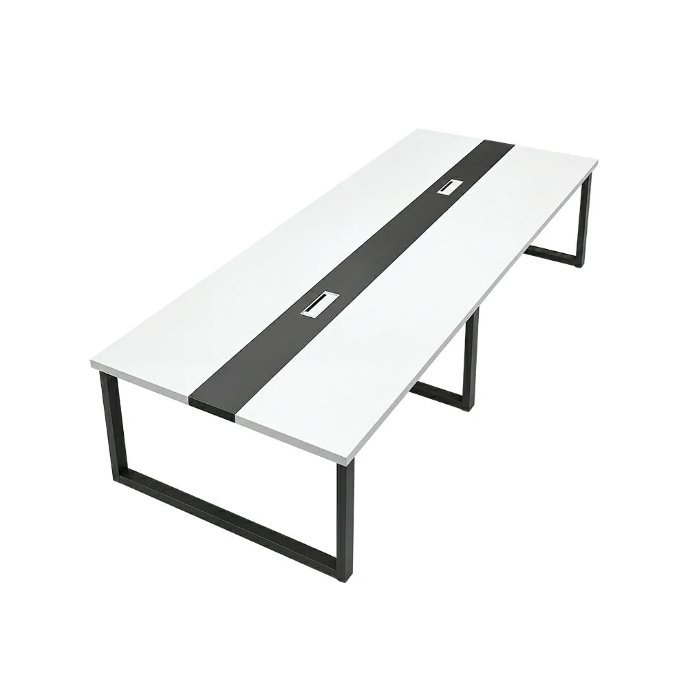 LIVARA 200/240cm Office Conference Table with 25mm Desktop, Steel Frame & Cable Management - White