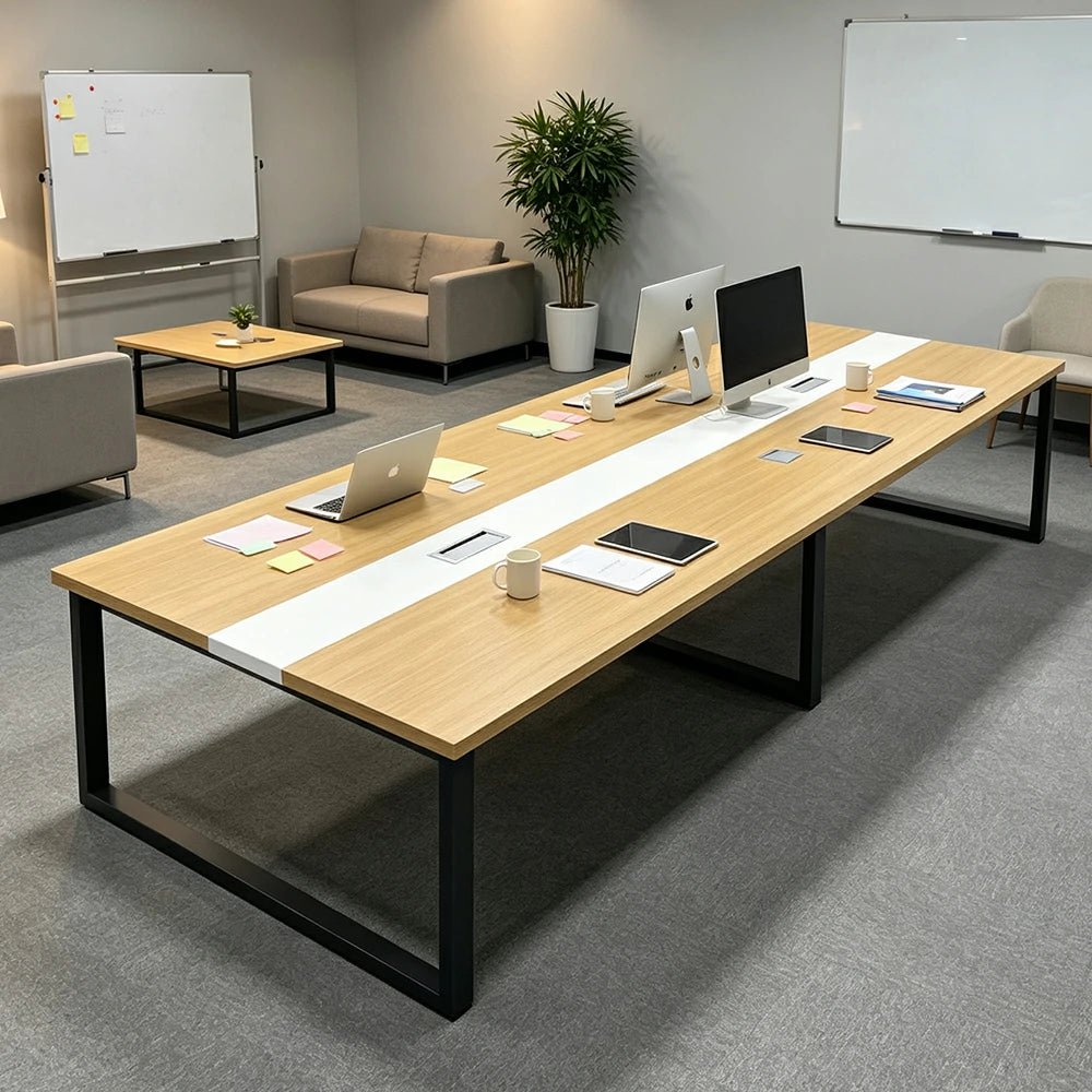 LIVARA 200/240cm Office Conference Table with 25mm Desktop, Steel Frame & Cable Management - Wood