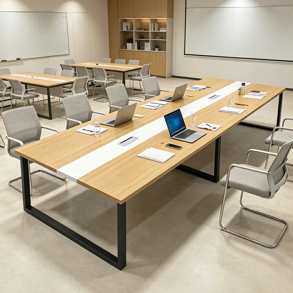 LIVARA 200/240cm Office Conference Table with 25mm Desktop, Steel Frame & Cable Management - Wood