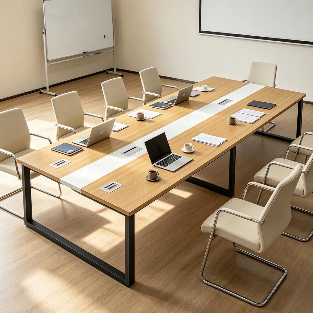 LIVARA 200/240cm Office Conference Table with 25mm Desktop, Steel Frame & Cable Management - Wood