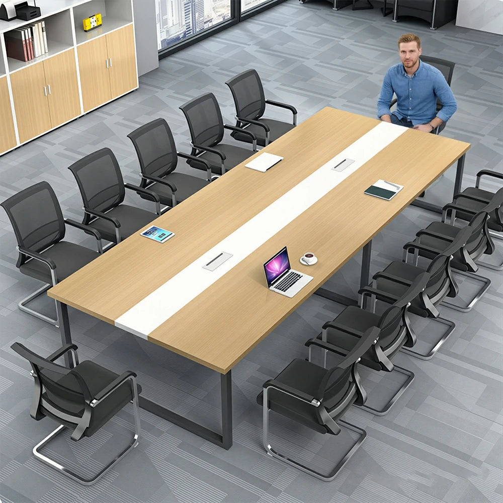 LIVARA 200/240cm Office Conference Table with 25mm Desktop, Steel Frame & Cable Management - Wood