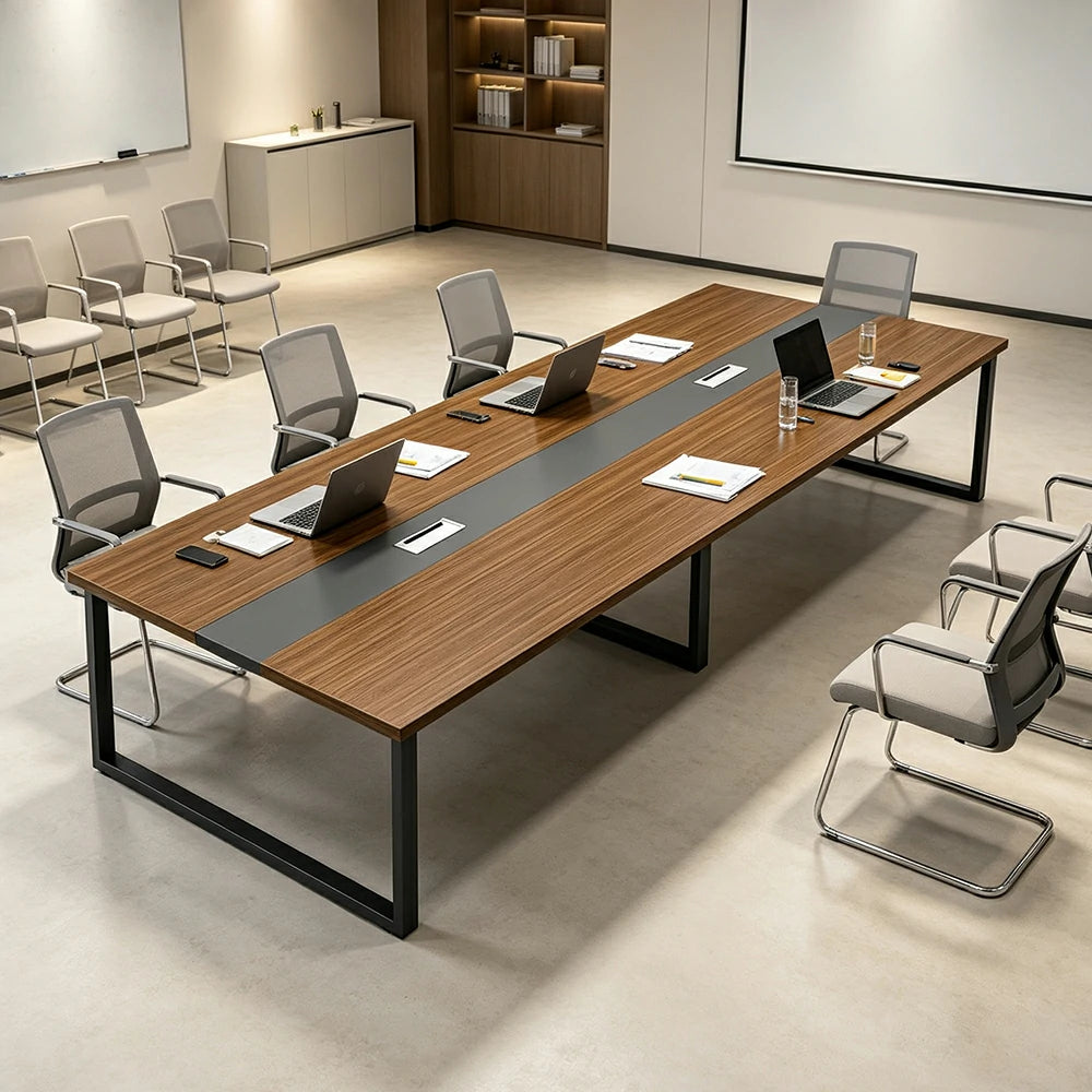 LIVARA 200/240cm Office Conference Table with 25mm Desktop, Steel Frame & Cable Management - Walnut