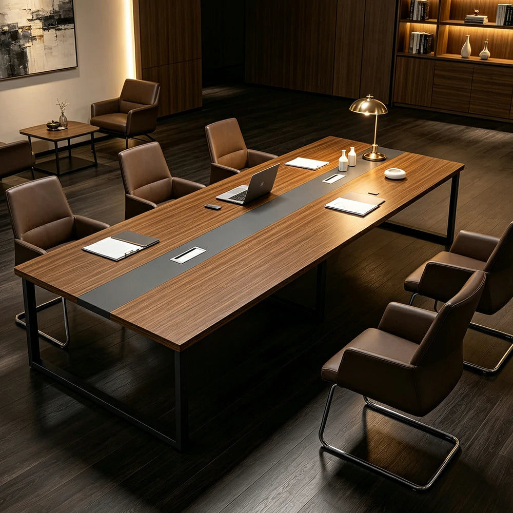 LIVARA 200/240cm Office Conference Table with 25mm Desktop, Steel Frame & Cable Management - Walnut