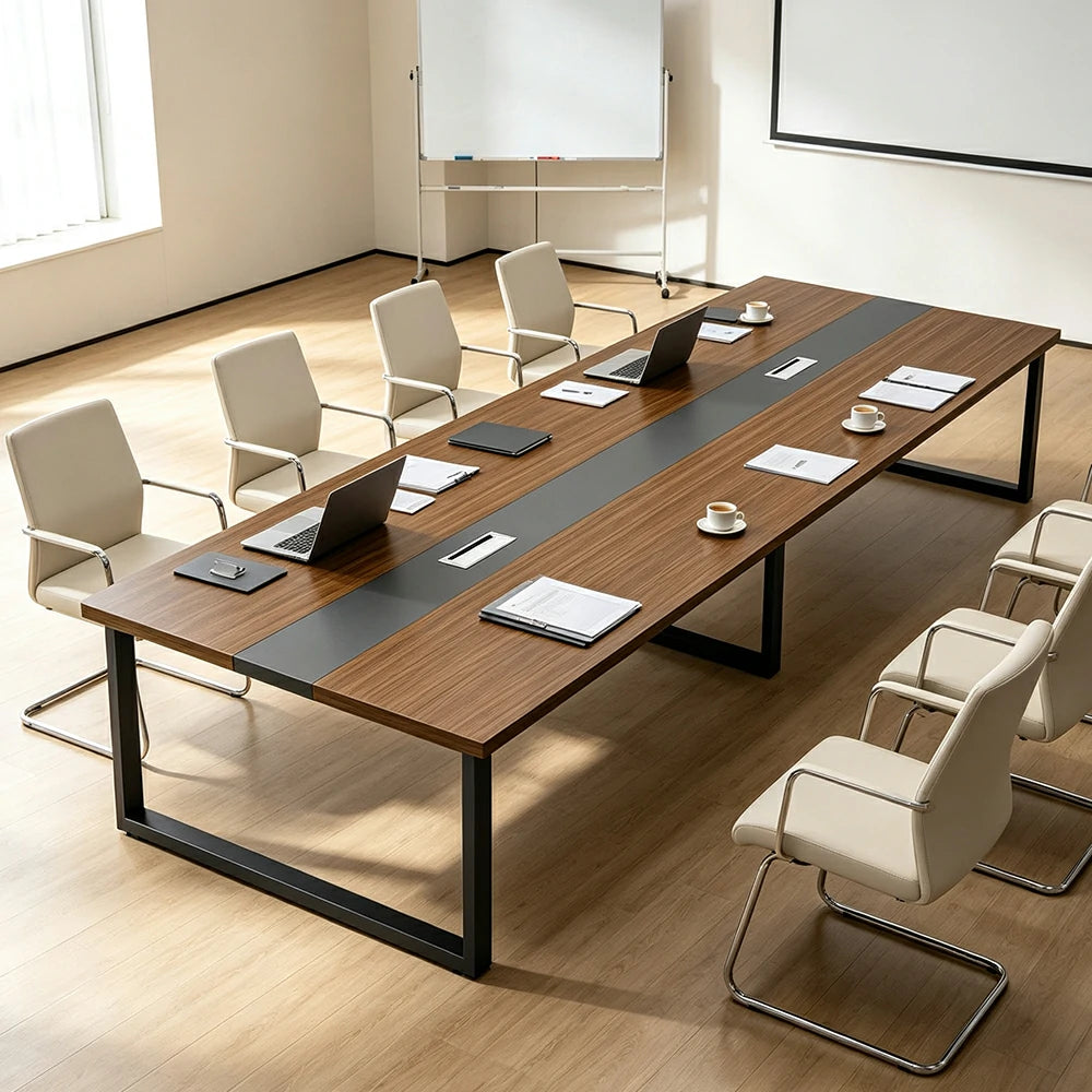 LIVARA 200/240cm Office Conference Table with 25mm Desktop, Steel Frame & Cable Management - Walnut